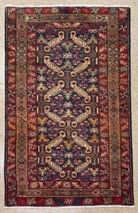 Vintage Tribal Ardebil Wool Runner Rug 5×11 ft Navy Blue Geometric Hand Knotted