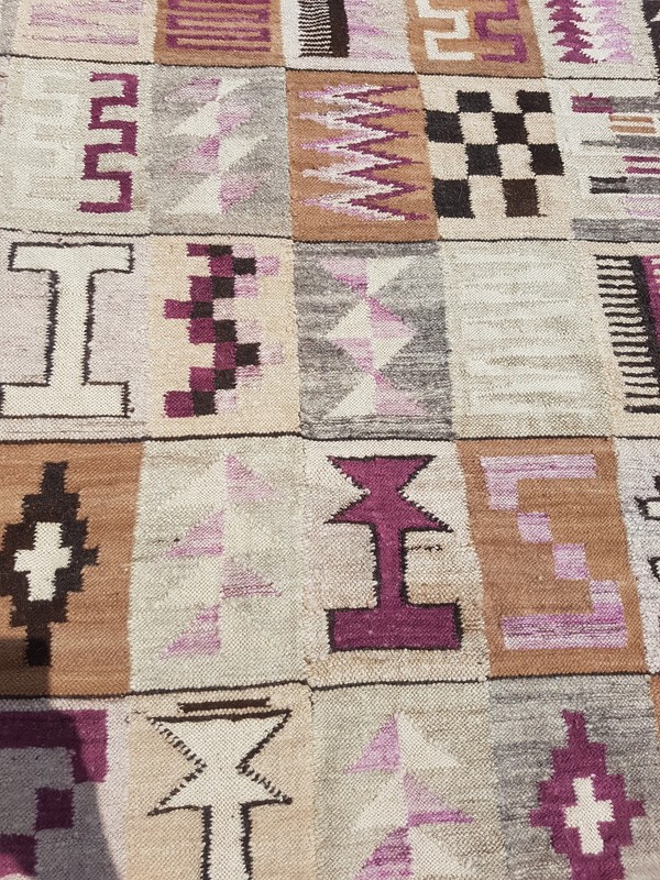 Distressed Vintage Peruvian Ayacucho Inca Calendar Hand Loom Tapestry 4.9x3.1 ft gallery