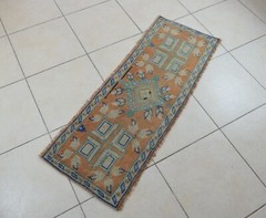 Vintage Runner 4.2×1.5 ft Mini Turkish Rug Oushak Runner Anatolian Runner Y90
