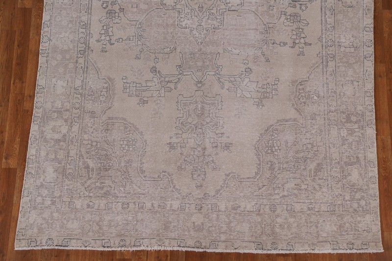 Distressed Muted Area Rug 7x10 Ft Hand-Knotted Beige Distressed Wool Carpet gallery