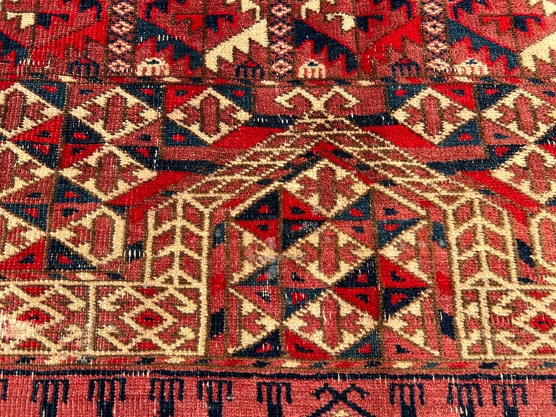 Red Distressed Low Pile Turkish Tribal Rug 4x5 ft Hand Knotted Vintage Carpet gallery