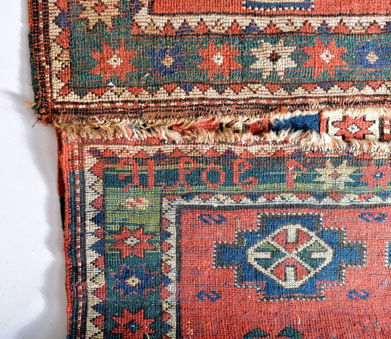 WORLD CLASS ANTIQUE INSCRIBED DATED CAUCASIAN ARMENIAN SEVAN KAZAK CARPET RUG gallery