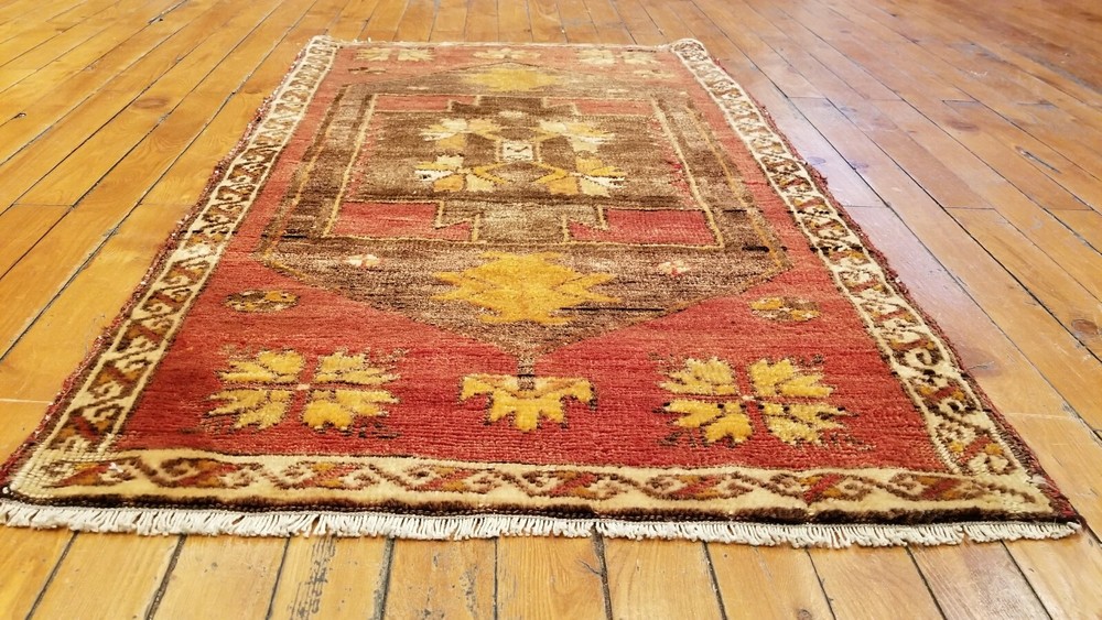 Beautiful Vintage 1950-1960's Natural Dyed 1'10" × 3'1" Wool Pile, Tribal Rug