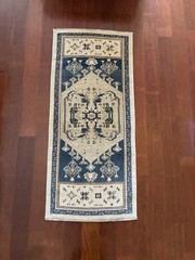 Vintage Turkish Rug 2×4 Navy Blue Wool Hand Knotted Oushak Small Runner Mat