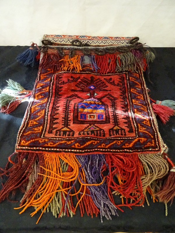 Vintage Hand Knotted Traditional Tribal Afghan Wool Rug Saddle Bags 138''x16'' gallery