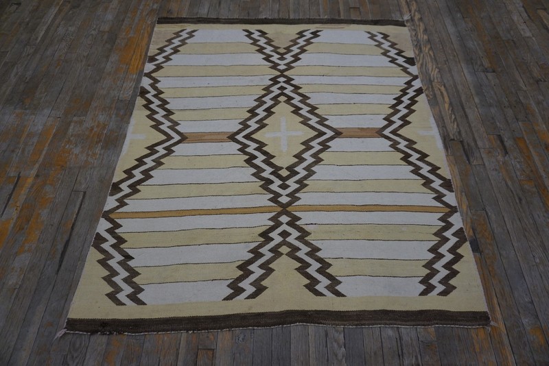 4'x5' Ivory Beige Cream White , Yellow Antique Navajo Native American Flat Weave gallery