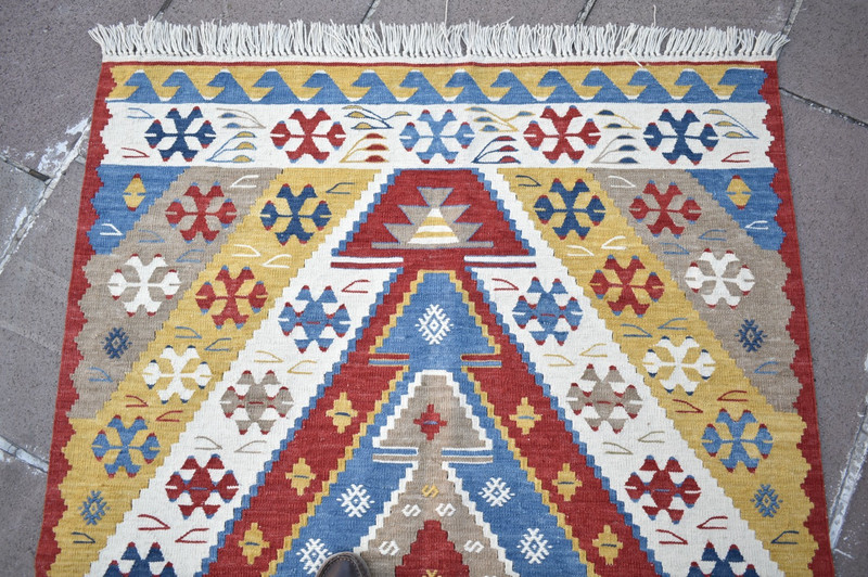 Turkish Rug 43'' x 64'' Super Fine Flat Weaving Oushak Rug Home Decor Wool Rug gallery