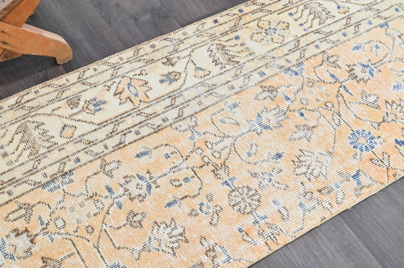 Vintage Turkish Runner Rug 2x5ft Wool Anatolian Handmade Hallway Oushak ORANGE gallery