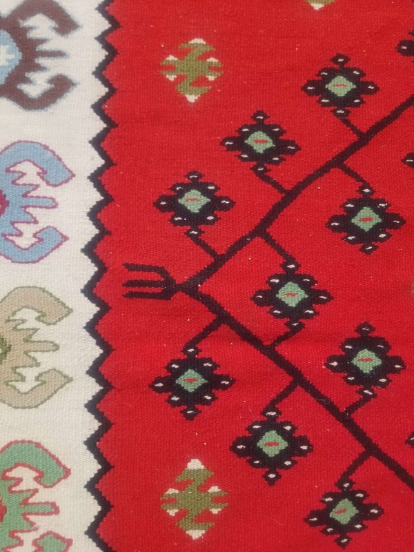 Vintage Traditional Hand Made European Balkan Wool Multicolor Kilim 156x92cm gallery