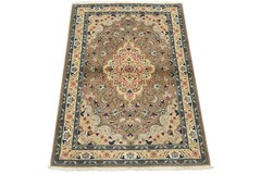 Kashani Rug 3’5” x 4’9” Brown Wool Vintage Traditional Hand-Knotted Carpet