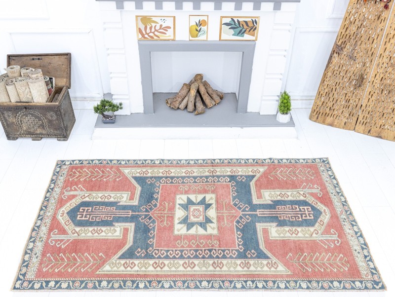 Turkish Oushak Rug 3.8 x 6.9 ft, Burnt Rose Entry Rug, Rustic Southwestern Decor gallery