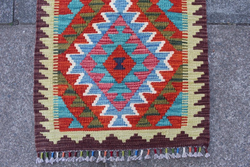 Kilim Vintage Traditional Hand Made Oriental Brown Red Wool Small Kilim 89x55cm gallery