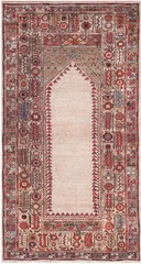 3’x6′ Ivory Antique Tribal Geometric Late 19th Century Turkish Ghiordes Turkish