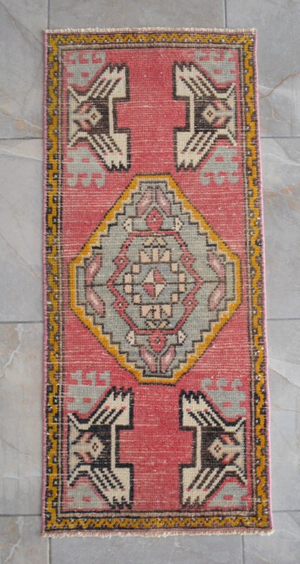Vintage Distressed Small Area Rug Hand Knotted Oushak Rugs Yastik - 1'7" x 3'7" gallery