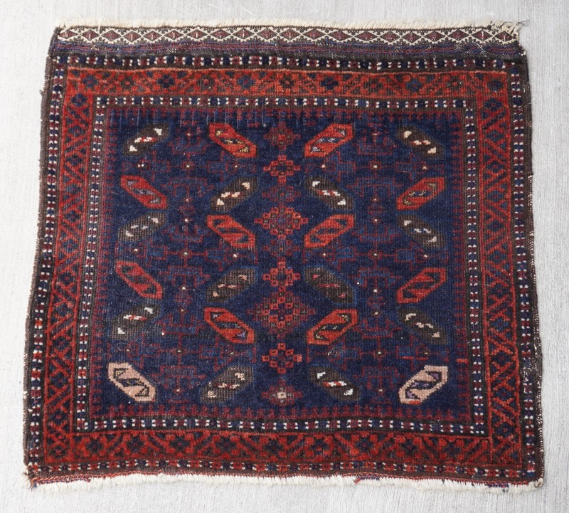 Antique Blue Baluchh Bag-Face Hand Knotted Wool Tribal Rug 21" x 20" inch gallery