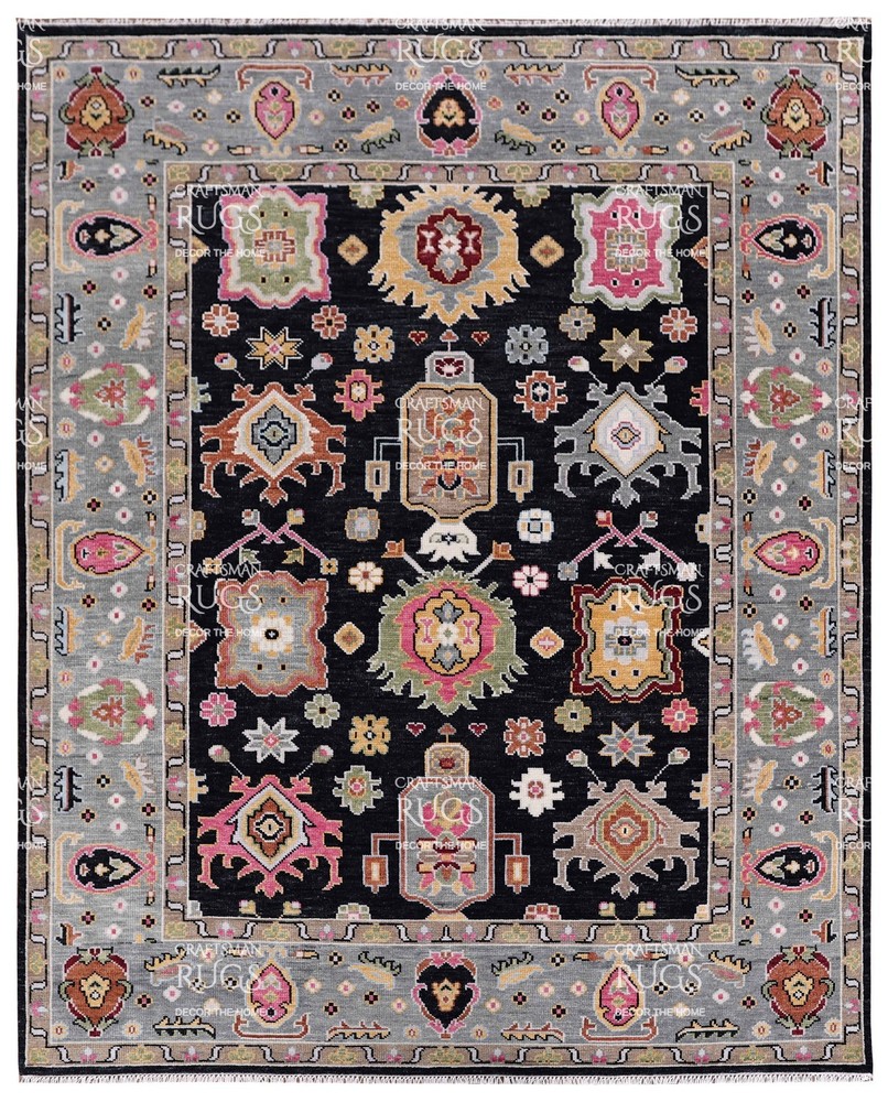 8x10 Black Hand made Traditional Living Area Rugs, Contemporary Floor Carpet