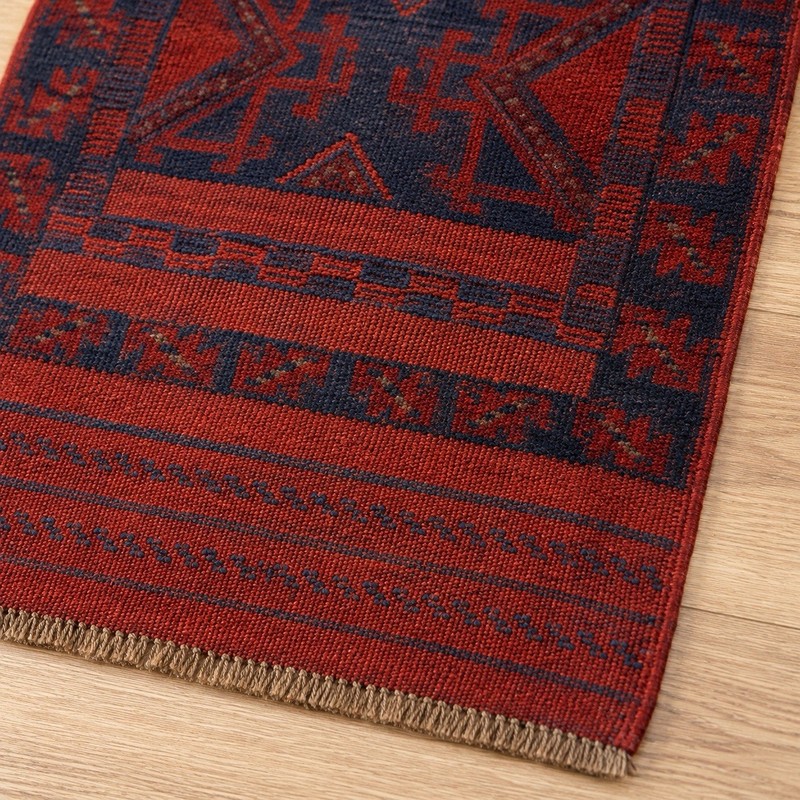 Vintage Afghan Baluchi Wool Runner Rug Hand Knotted Medallion Red Blue 2x8 Feet gallery