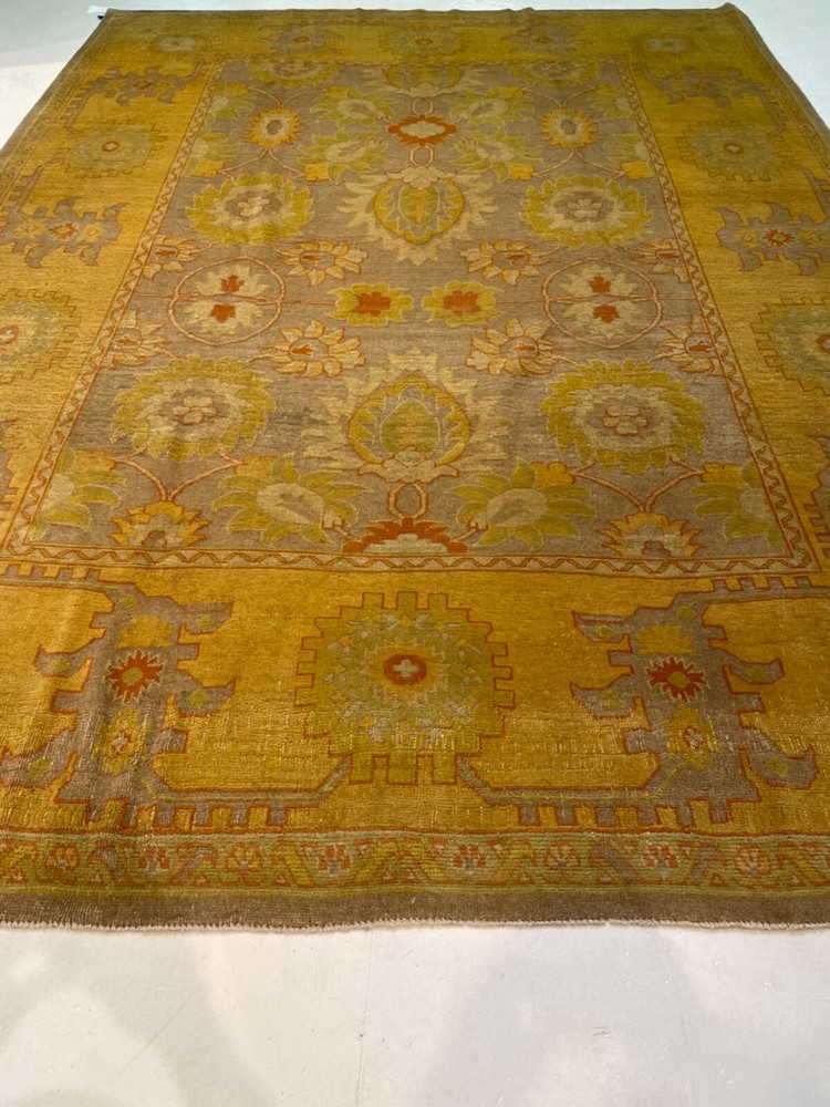 Antique Oriental Hand-Knotted Wool Area Rug Turkish Oushak Gold/Gray 9' x 12'2"