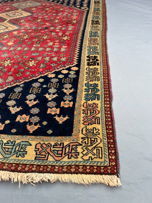 5x6'3 Ft Vintage Caucasian Handwoven Wool Geometric Floral Medallion Rug gallery