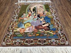5×6 Antique Pictorial Fine Oriental Rug Wool Handmade Carpet Men Women Drinking