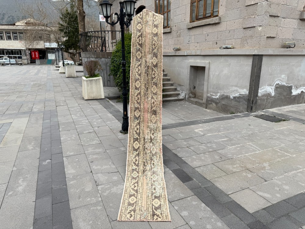 Vintage Oushak Runner Rug 1.5x10.7 ft Skinny Turkish Hallway Rug