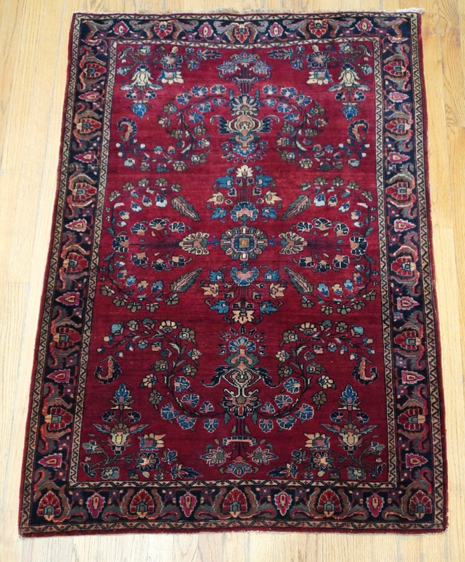 Antique Hand Knotted Wool Saroukk 3'3" x 5' Red Floral Oriental Rug gallery