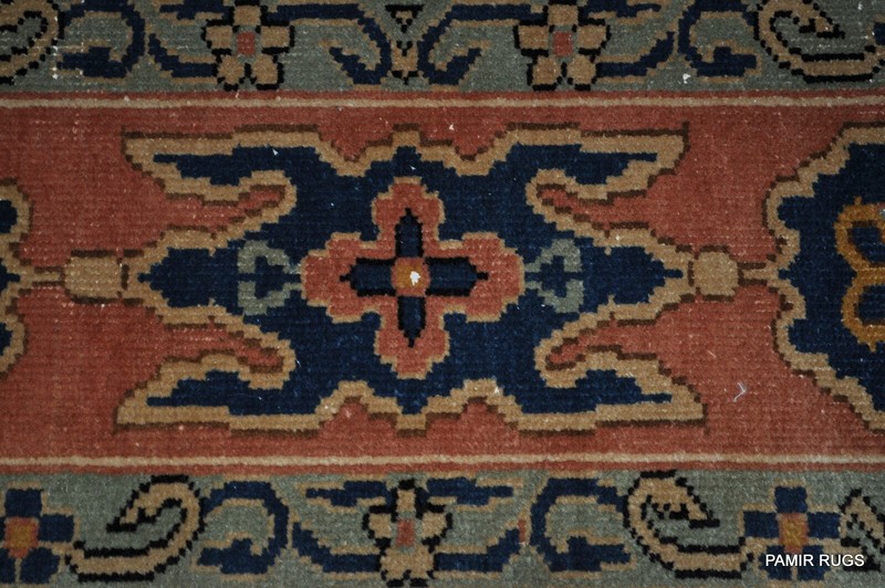 19th Century 9' X 12' Antique TABRIS rug beige royal blue salmon coral Stressed gallery