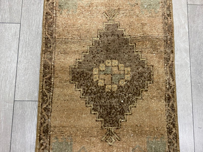 Turkish Nomadic Runner Carpet 1.4x3.7 Ft Hand Knotted Vintage Distressed Rug gallery
