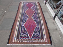 Vintage Traditional Hand Made Oriental Wool Cotton Blue Long Kilim 295x132cm