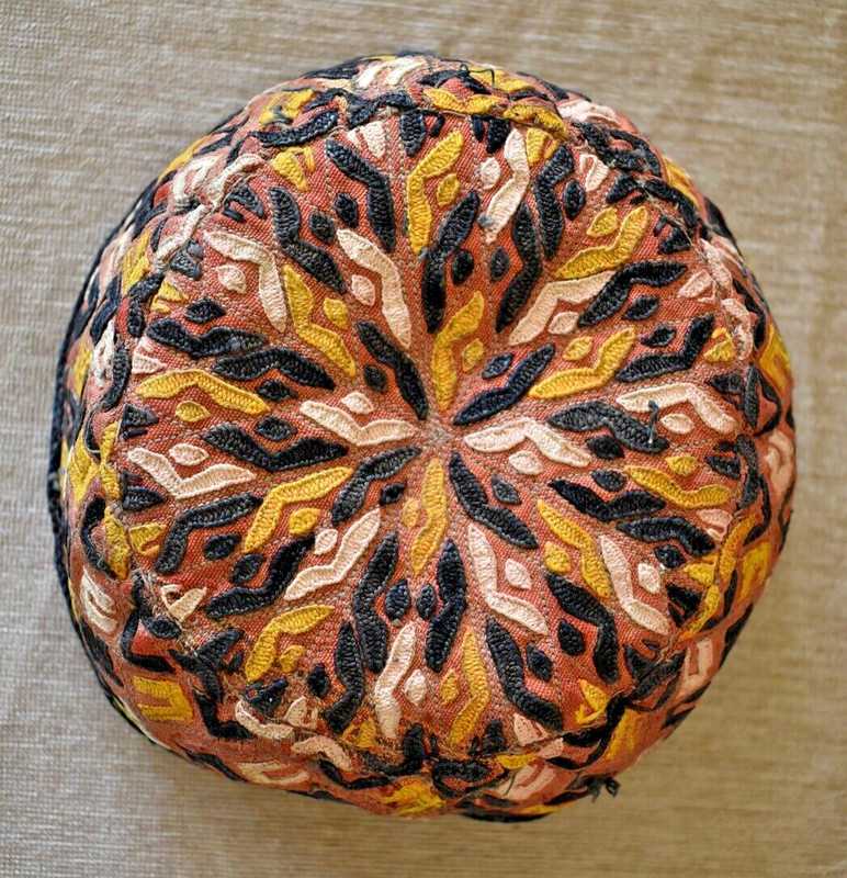 Fabulous Antique Rare Tribal Hat 7'' x 7'' Collector's Piece Hat Silk Embroidery gallery