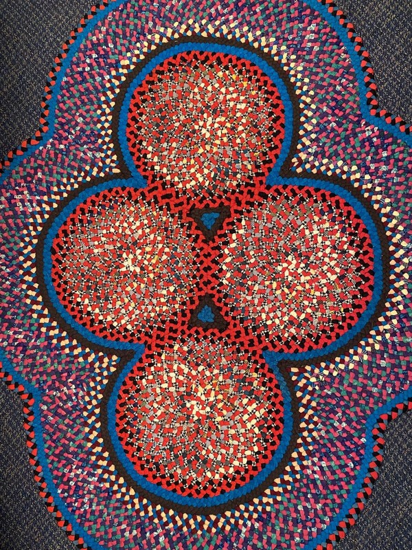 Vintage Antique Handmade Folk Art 4 Ring Wool Braided Rug gallery