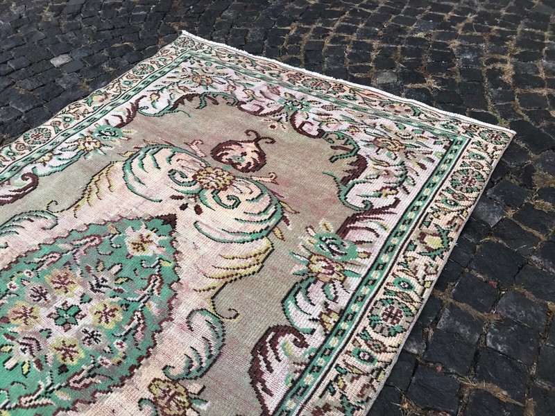 Turkish Antique rug Bohemian Area rug Oushak rug Vintage Rug Handmade Wool rug gallery