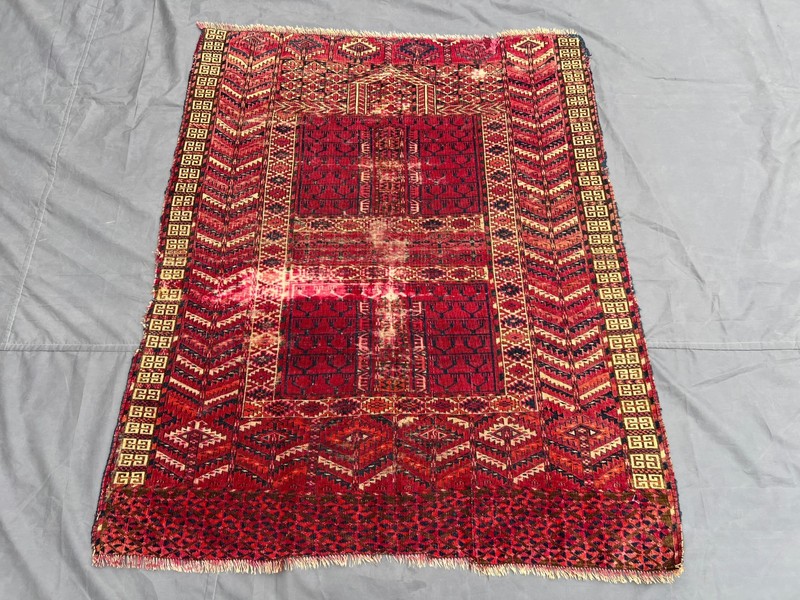 Handwoven Turkish Tribal Rug 4x5 ft Distressed Low Pile Vintage Boho Area Rug gallery