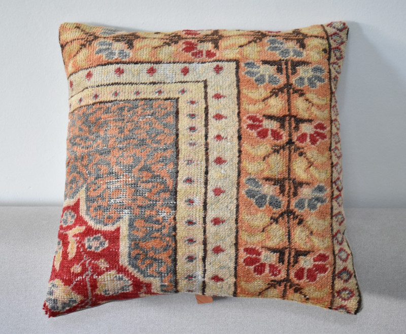 Turkish Pillow Cover Sofa Rug 16'' x 16'' Made of Antique Cushion Cover Carpet gallery
