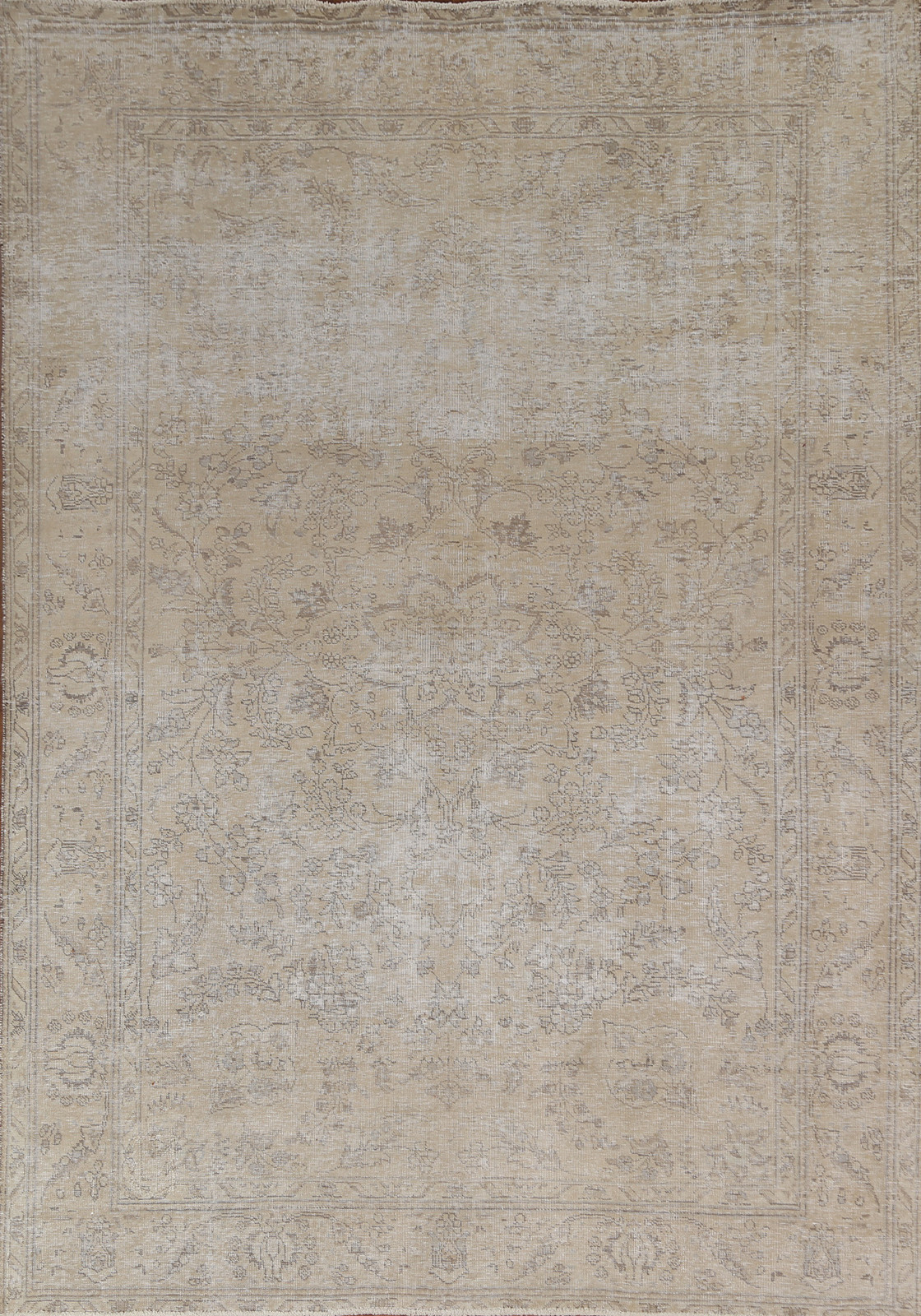 Distressed Floral Area Rug 7x9 Ft Handmade Beige Wool Carpet Floral Vintage Rug gallery
