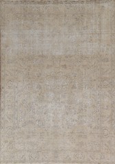 Distressed Floral Area Rug 7×9 Ft Handmade Beige Wool Carpet Floral Vintage Rug