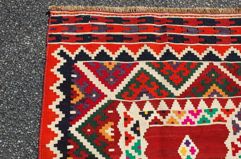 OLD,ANTIQUE CAUCASIAN,KAZAK,SHIRVAN ORIENTAL KILIM RUG 3' 9" x 28' FULL COLOR gallery