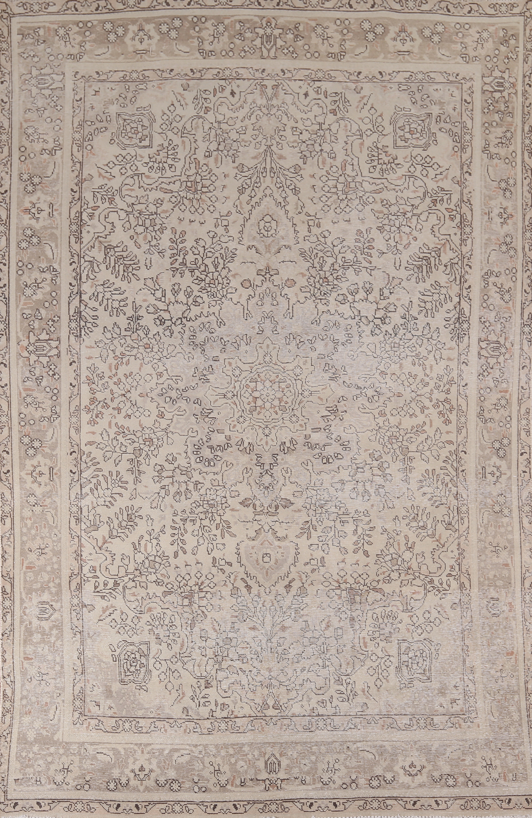 Muted Distressed Geometric Tebriz Vintage Area Rug 7x10 Handmade Living Room Rug gallery