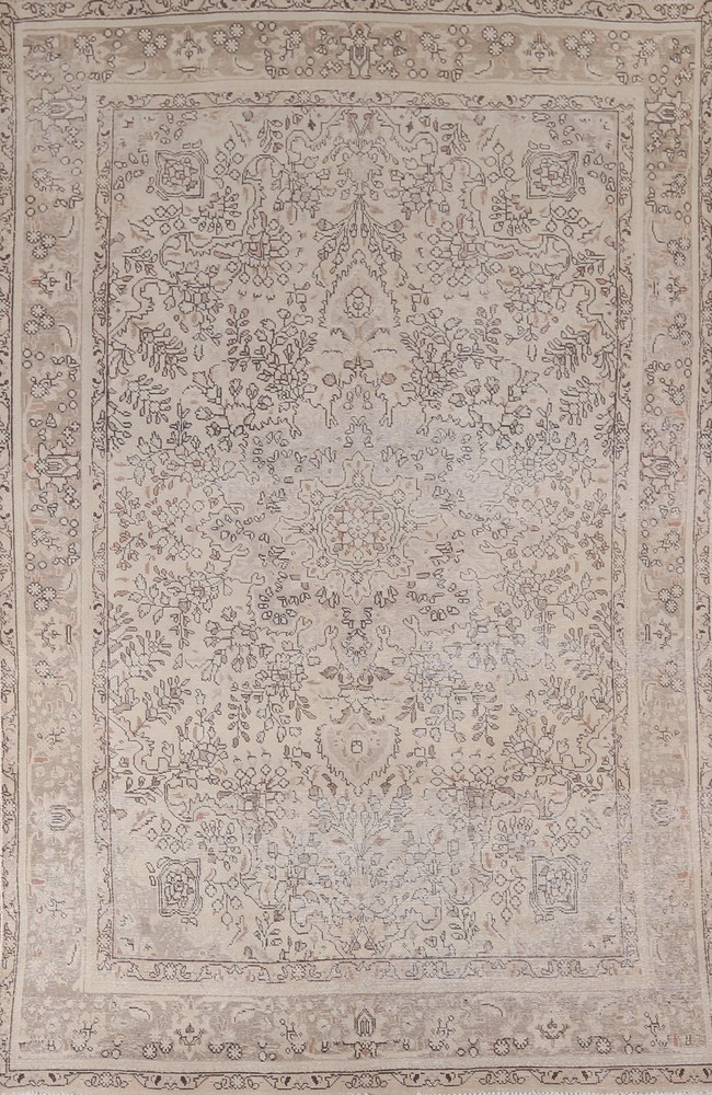 Muted Distressed Geometric Tebriz Vintage Area Rug 7x10 Handmade Living Room Rug