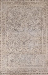 Muted Distressed Geometric Tebriz Vintage Area Rug 7×10 Handmade Living Room Rug