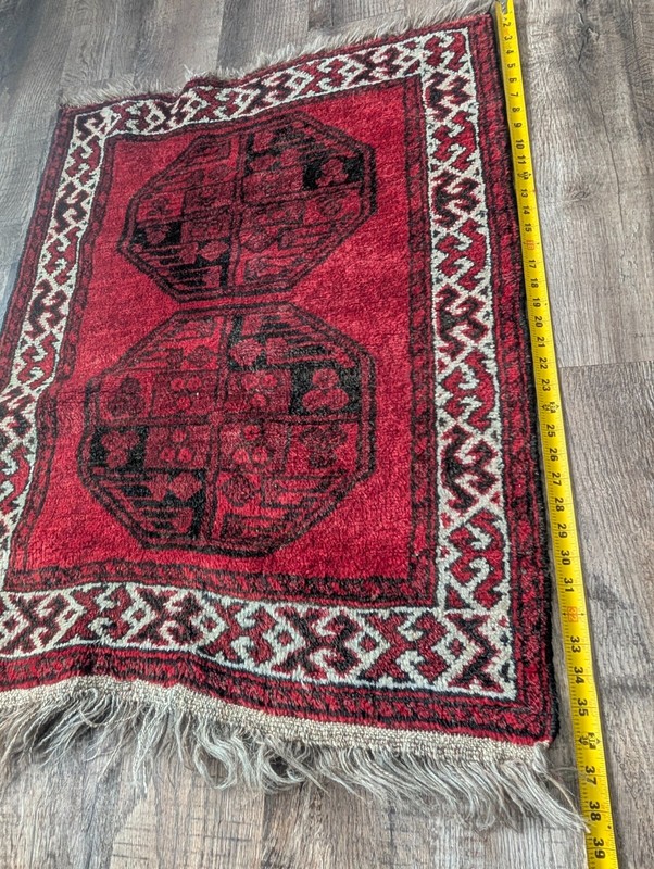 Art Deco Afghan Turkoman Rug Floor Mat Carpet Hand Knotted Tied 38" long 27 wide gallery
