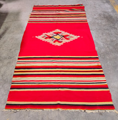 Antique Handmade Mexican Saltillo Serape Wool Kilim Blanket 37 1/2 x 7′