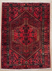 Vintage Zanjan Tribal Geometric Wool Area Rug Carpet 4×6 Maroon Red Hand Knotted