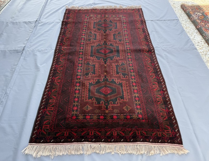 Brown Hand Knotted Afghan Baluchi Rug 4x8 ft Antique Persian Style Tribal Carpet gallery