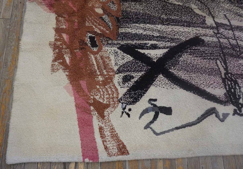 6'x6' Square Vintage Mid Century Modern Spanish Abstract Expressionist Art Rug gallery