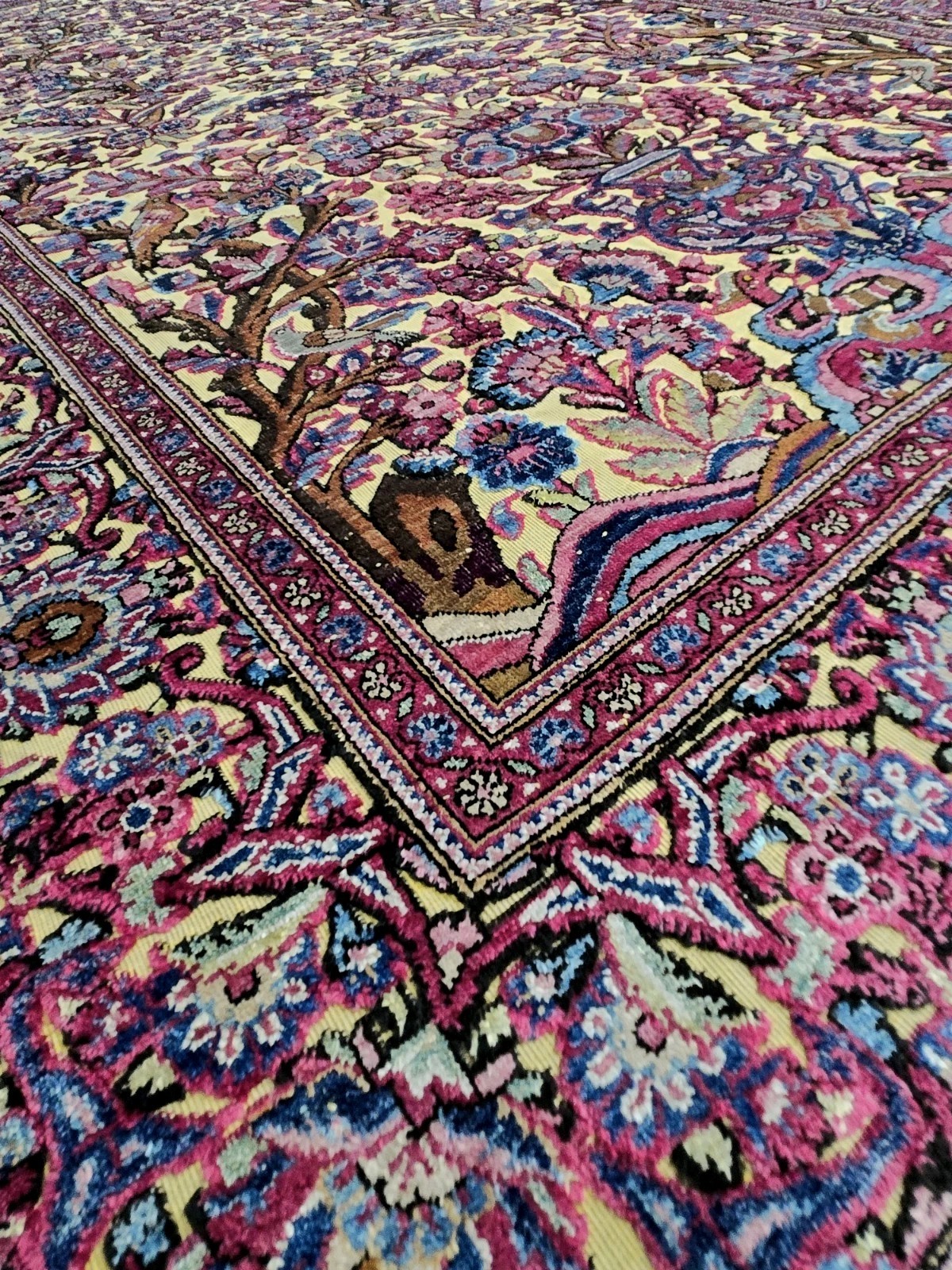 Rare Genuine Antique Silk Kashaan Souf Rug 3D Weave With Metal Threads gallery