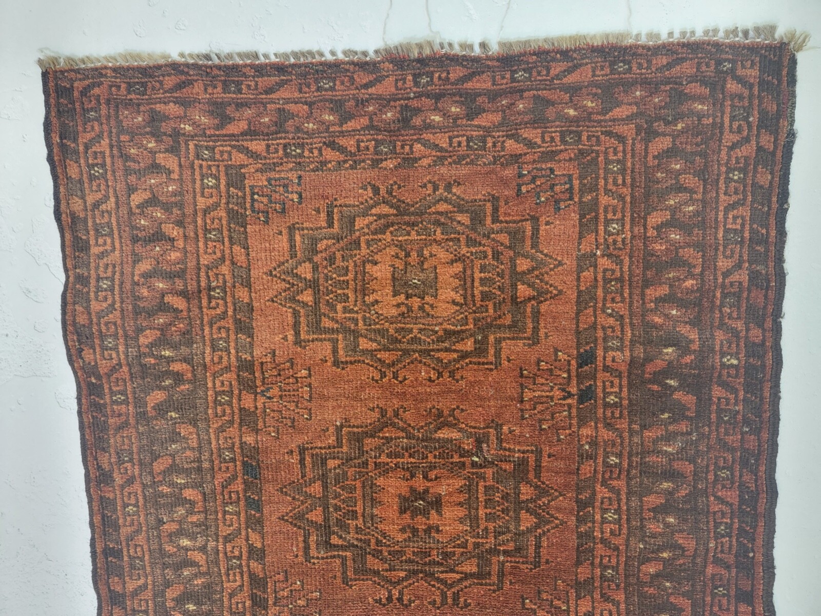 Antique Oriental Hand-Knotted Wool Area Rug Rust/Black/Brown 2'3" x 3'5" gallery