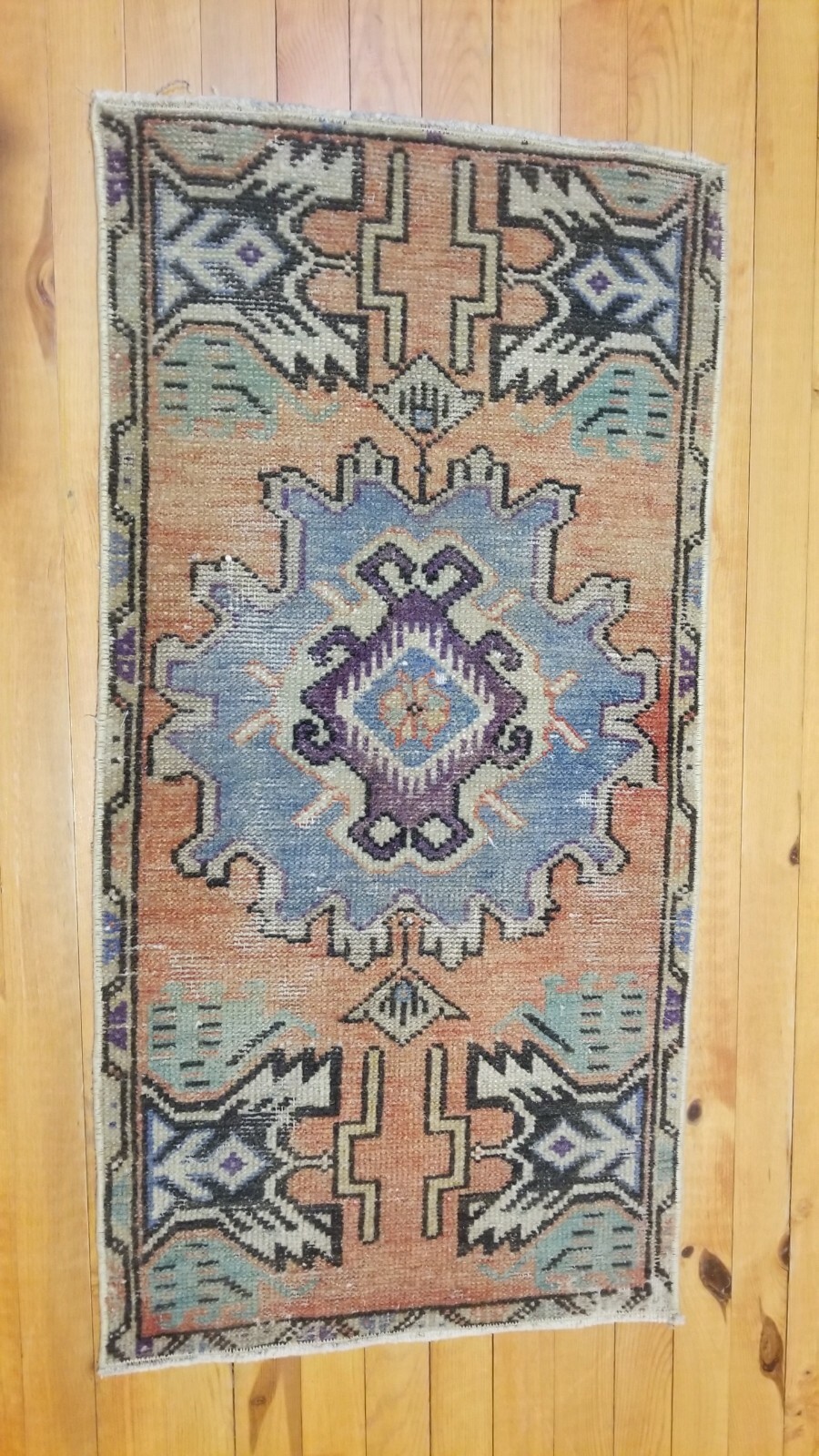 Primitive Antique 1900-1930's Wool Pile,Vegy DyeTribal Rug 1'6'' x 3' gallery