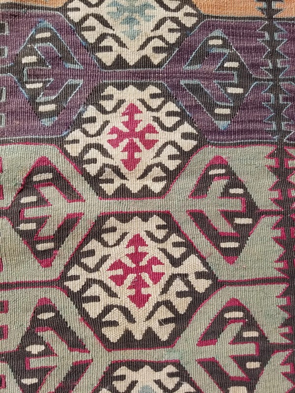Antique Traditional Handmade Turkish Wool Multicolor Kilim 5.7x2.2 ft gallery