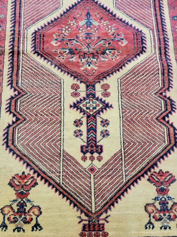 Antique Oriental Hand-Knotted Wool Runner Red/Ivory/Blue 3'6" x 12'11" gallery
